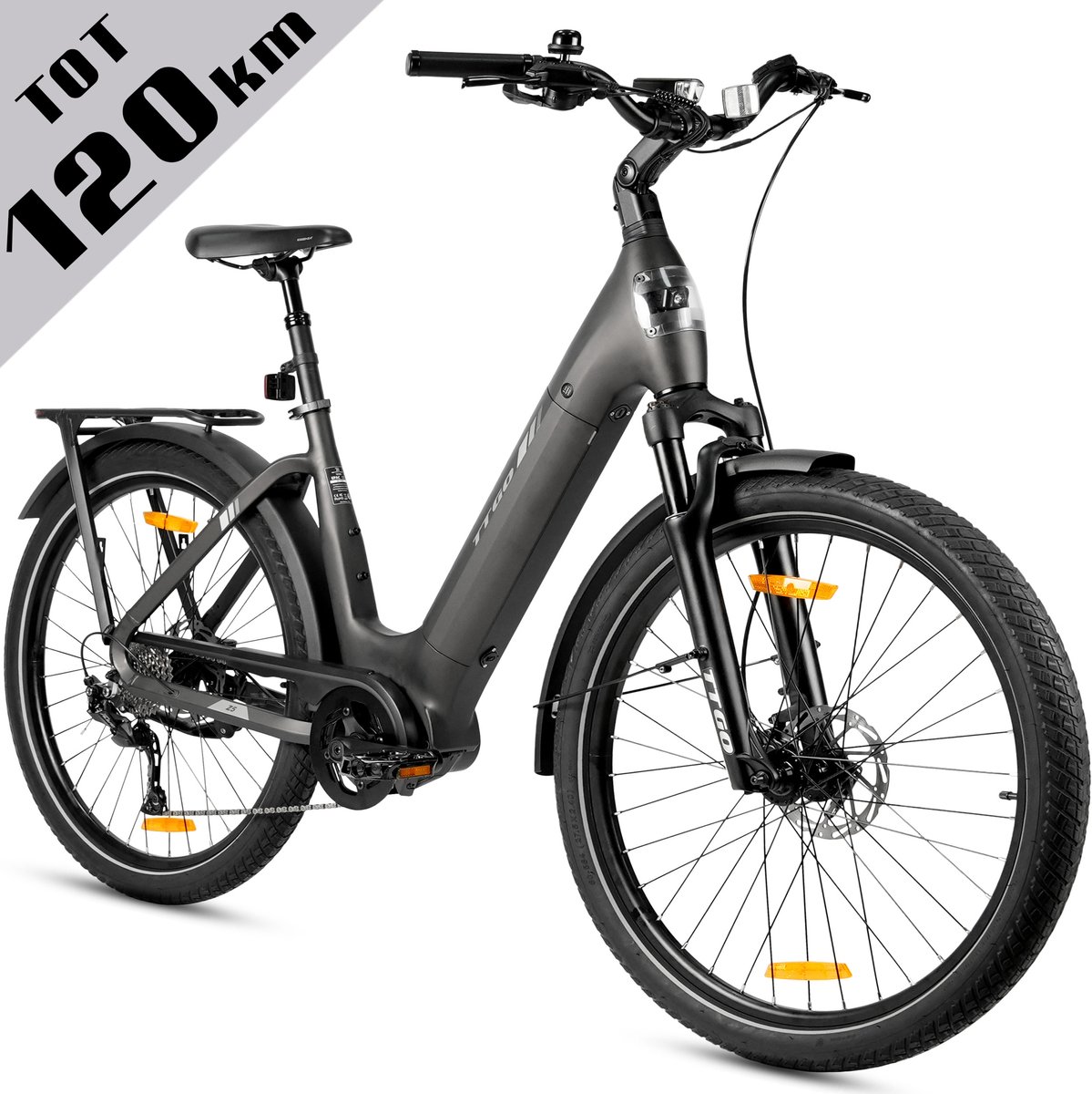 ttgo elektrische fiets stadsfiets 27 5 inch middenmotor 18ah accu tot 120 km shimano 9 versnellingen hydraulische schijfremmen grijs
