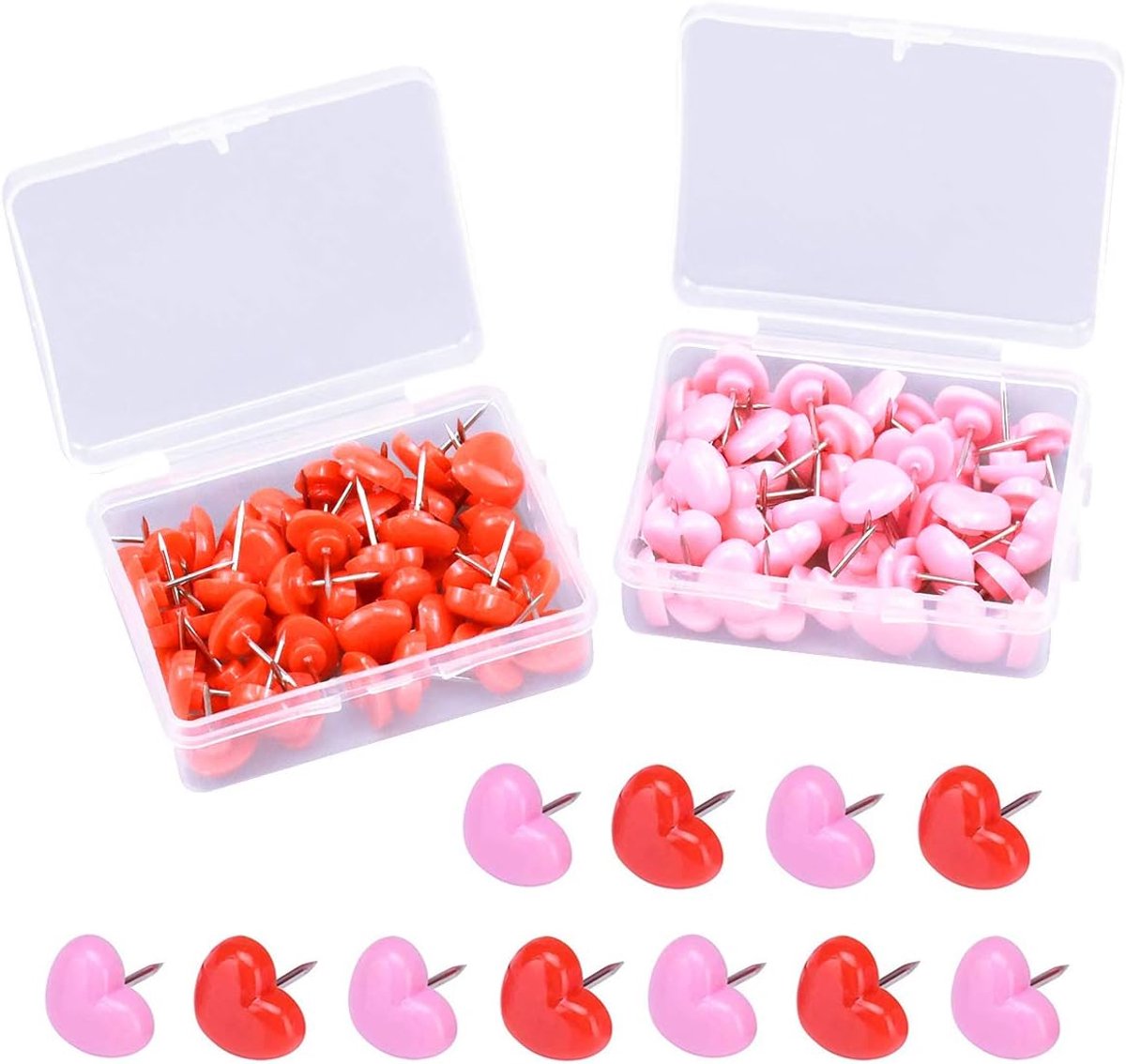 100 pcs heart pressure pins cute wall tacks decorative thumb nails voor cork board en notice board pink red