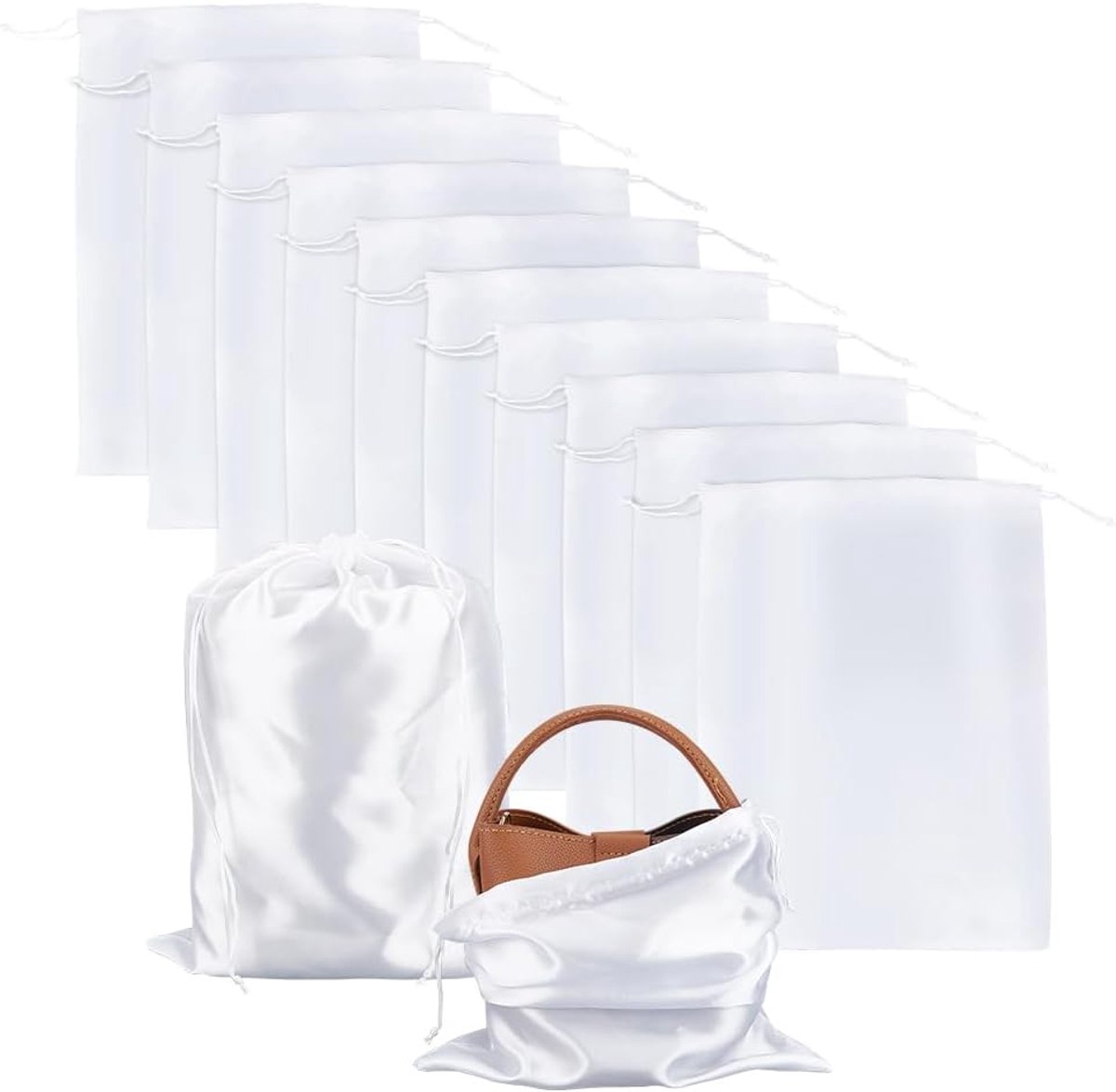 12 witte satijnen stofzakken, stofwerende zakken met trekkoord, klein formaat, opbergzakken, stofbeschermingszakken voor het verpakken van handtassen, portemonnees, schoenen en laarzen Opbergtas kopen online