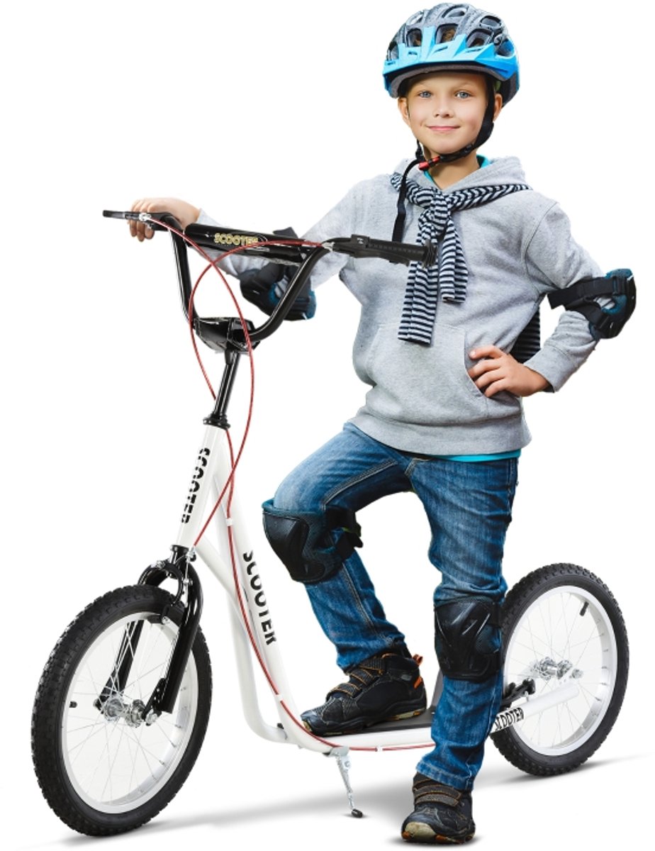 16 Inch Kinderstep Wit - Opvouwbare Stadsstep met Luchtbanden & Handrem | Verstelbaar Stuur (90-96 cm) voor Kinderen vanaf 5 Jaar – Max. 100 kg Step kopen online