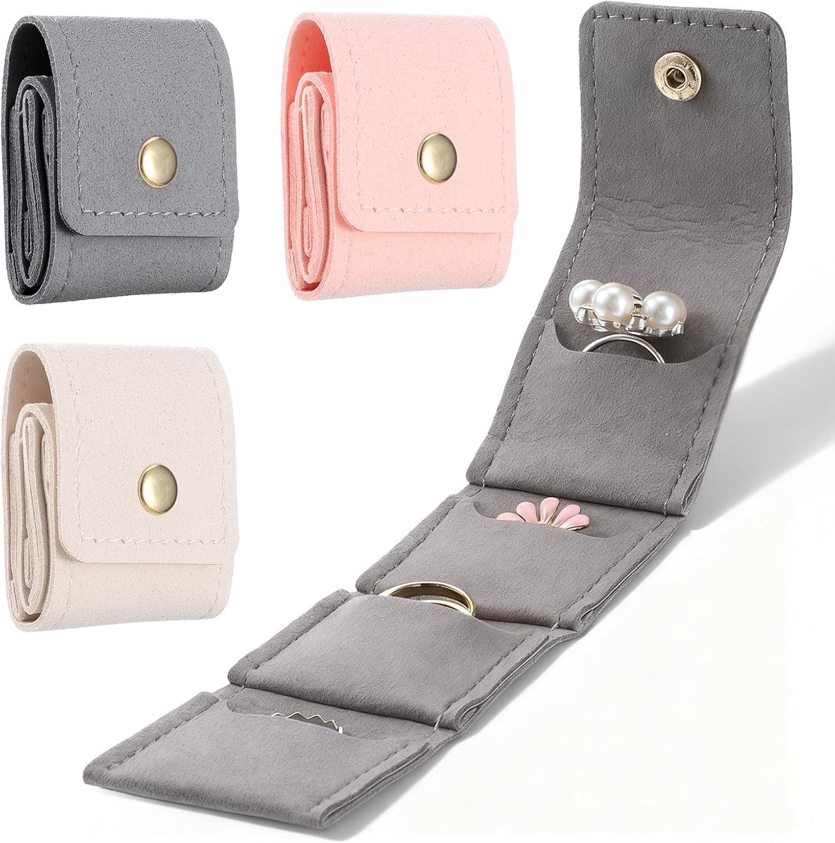 3-delige mini-reisetuis voor sieraden, opvouwbare leren sieradenorganizer, mini-reistas met meerdere vakken en gesp voor ringen, kettingen, oorbellen en andere sieraden. Opbergtas kopen online