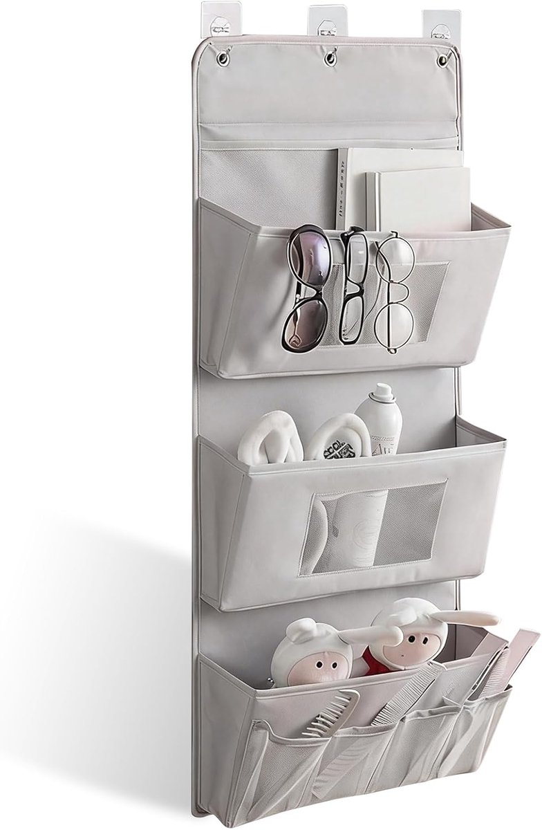 3 laags hangende organizer 40x90cm opvouwbare wandorganizer van oxford stof met 3 vakken en 3 haken deurorganizer zonder boren opbergruimte voor badkamer kledingkast en achter deuren