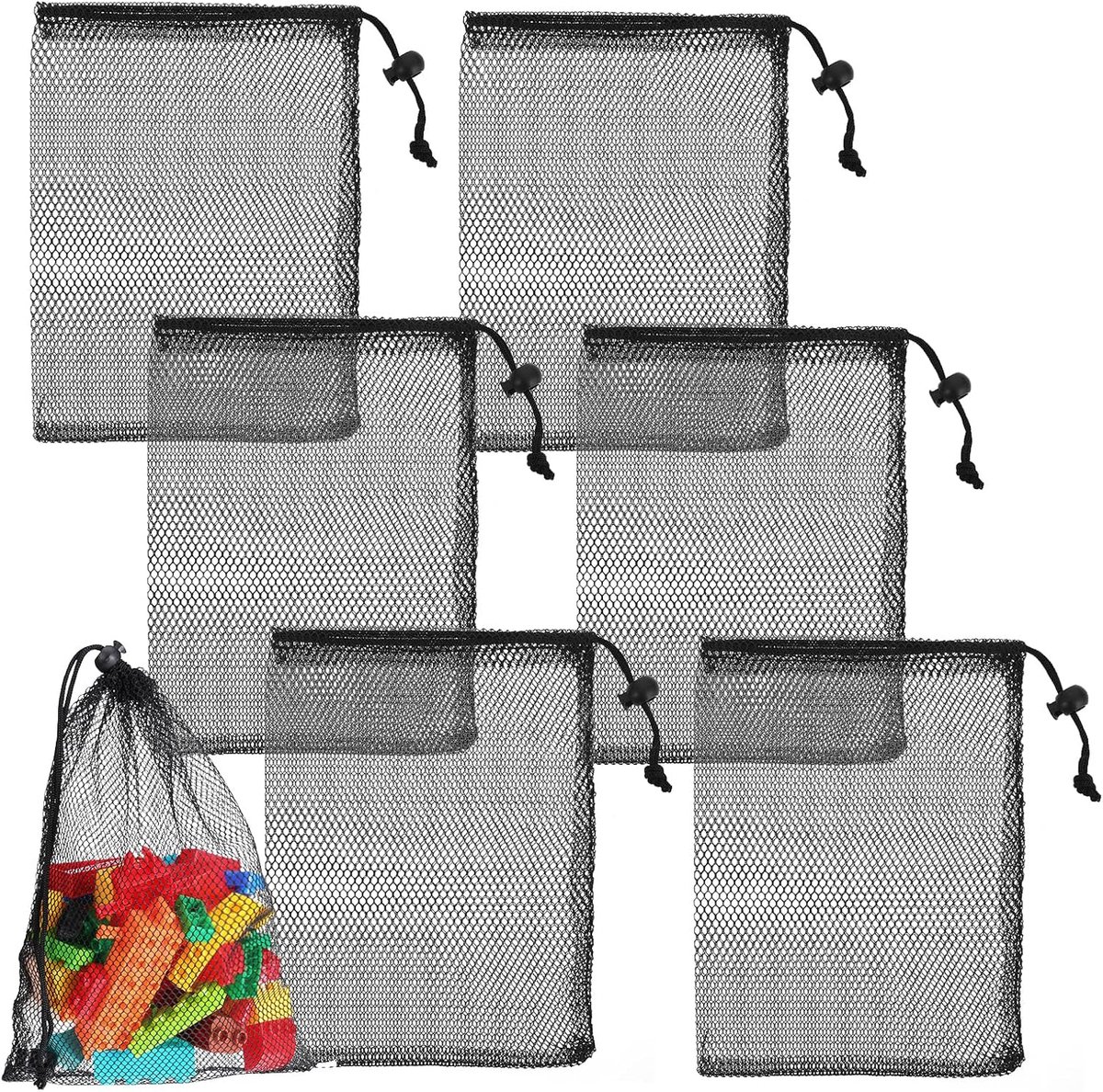 6 zwarte netzakjes met trekkoord 20 x 30 cm draagbare nylon opbergzakjes zwarte netzakjes met trekkoord voor sieraden strand verzamelen cadeaus reizen sport opbergen