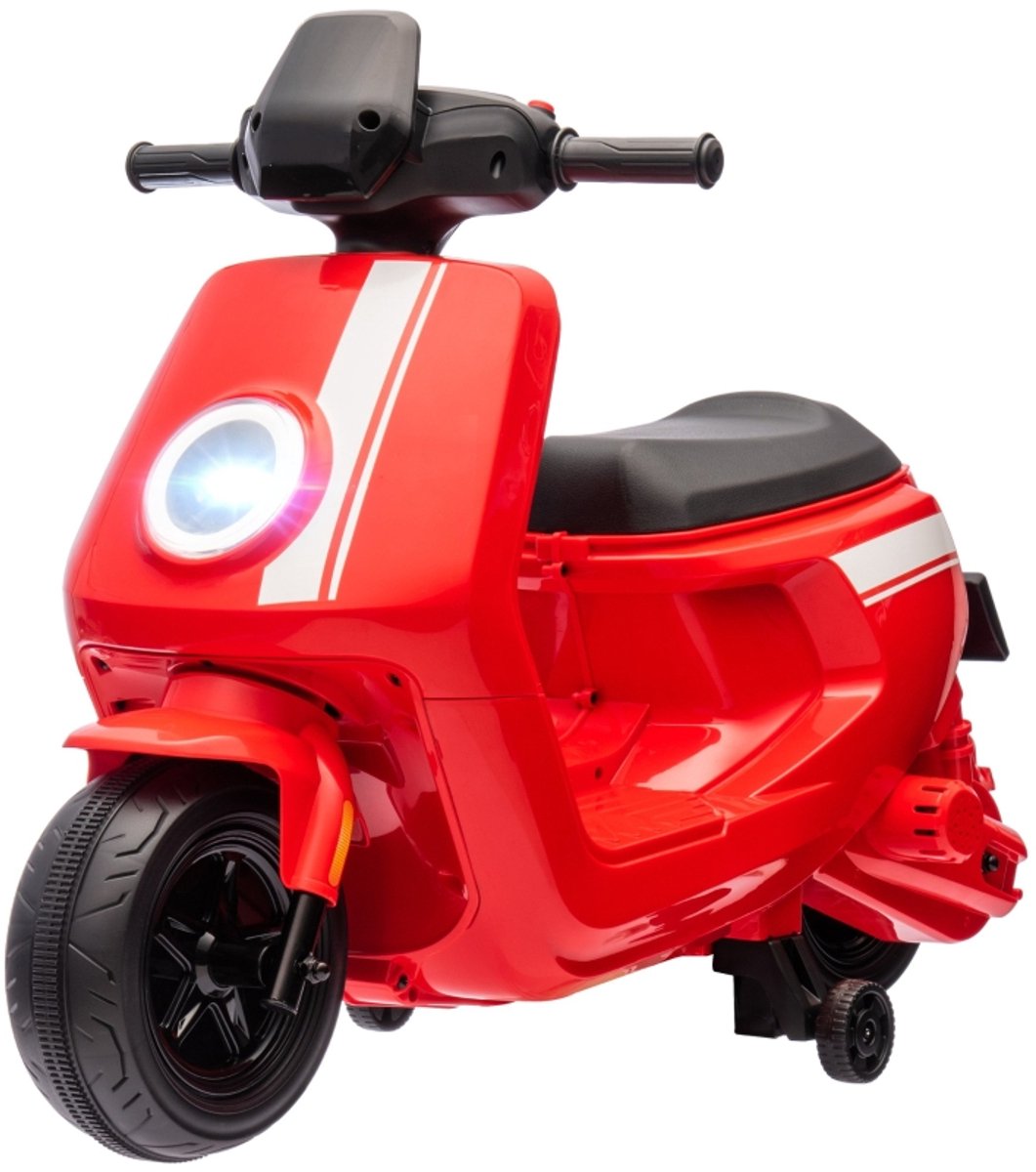 6v elektrisch kinder motorfiets met koplamp muziek vooruit achteruit zijwieltjes geschikt voor 18 36 maanden rood