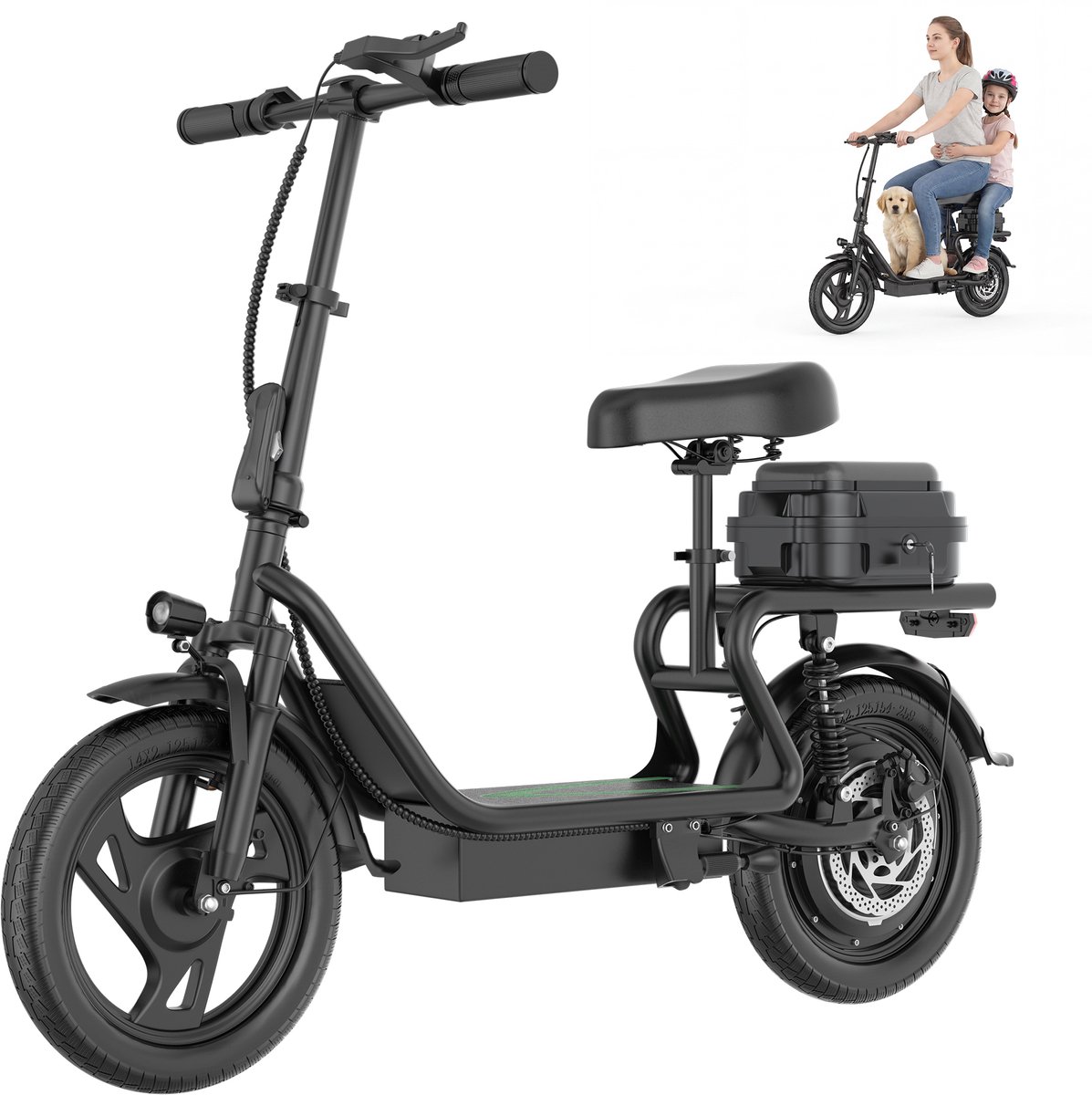 aovopro esbs xb elektrische step met zadel en opbergbox 500w motor 48v 10 4ah batterij 14 inch luchtbanden actieradius tot 30 km lcd display