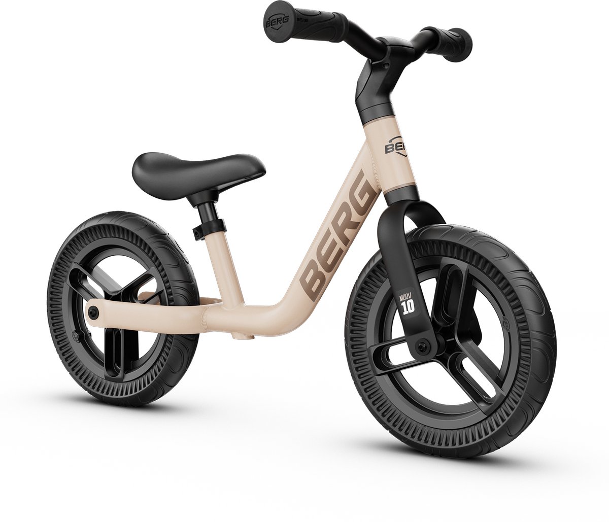 berg moov10 loopfiets vanaf 2 jaar 10 inch lichtgewicht anti lek eva banden verstelbaar stuur en zadel sand beige