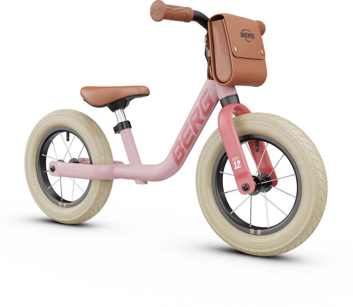 berg moov12 loopfiets 2 5 jaar 12 inch lichtgewicht comfortabele luchtbanden verstelbaar stuur en zadel incl rugtasje retro pink