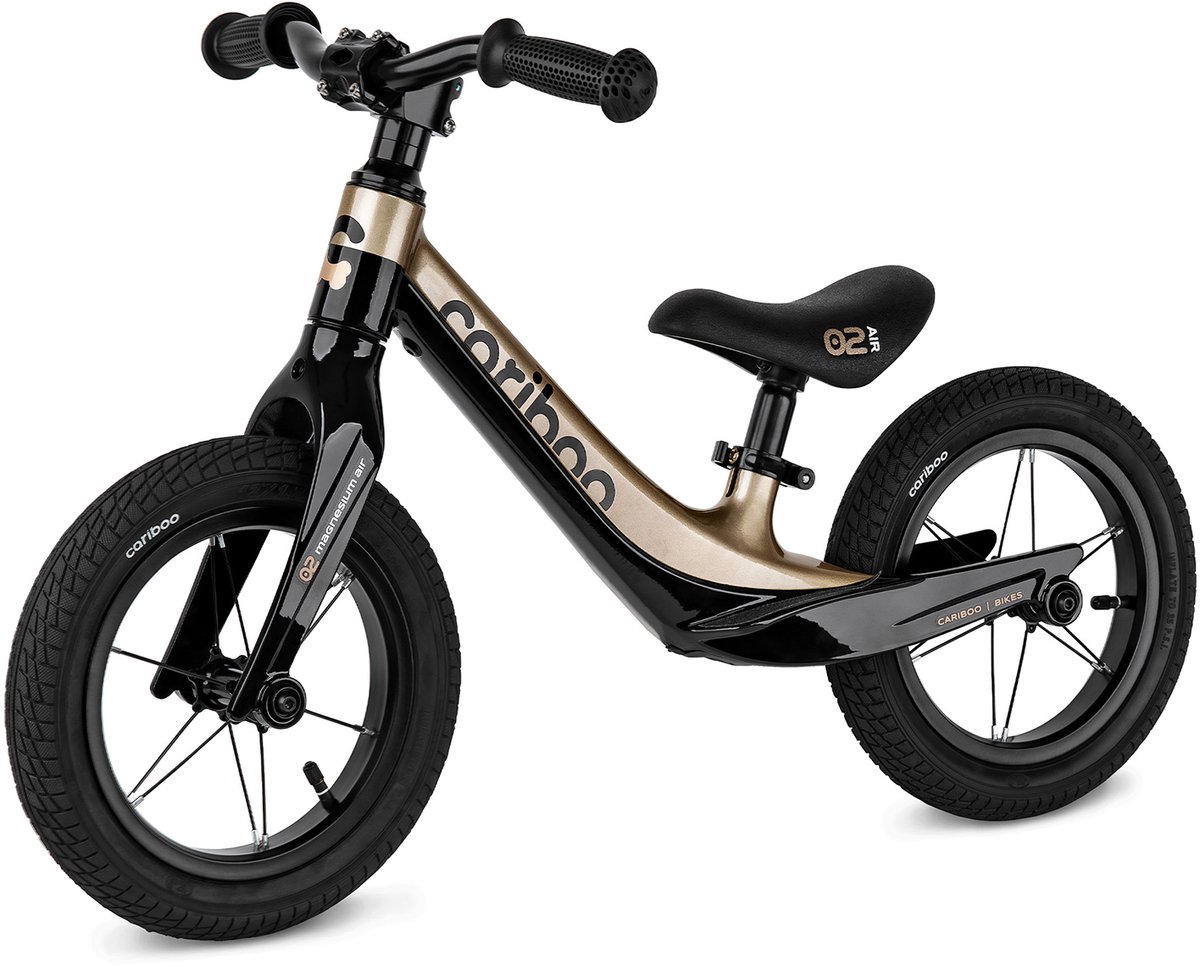 Cariboo Magnesium Air - Loopfiets - Vanaf 2 jaar - voor Jongens en Meisjes - 12 inch - Zwart-Goud - Anti-lek EVA Banden - Verstelbaar Stuur en Zadel Loopfiets kopen online