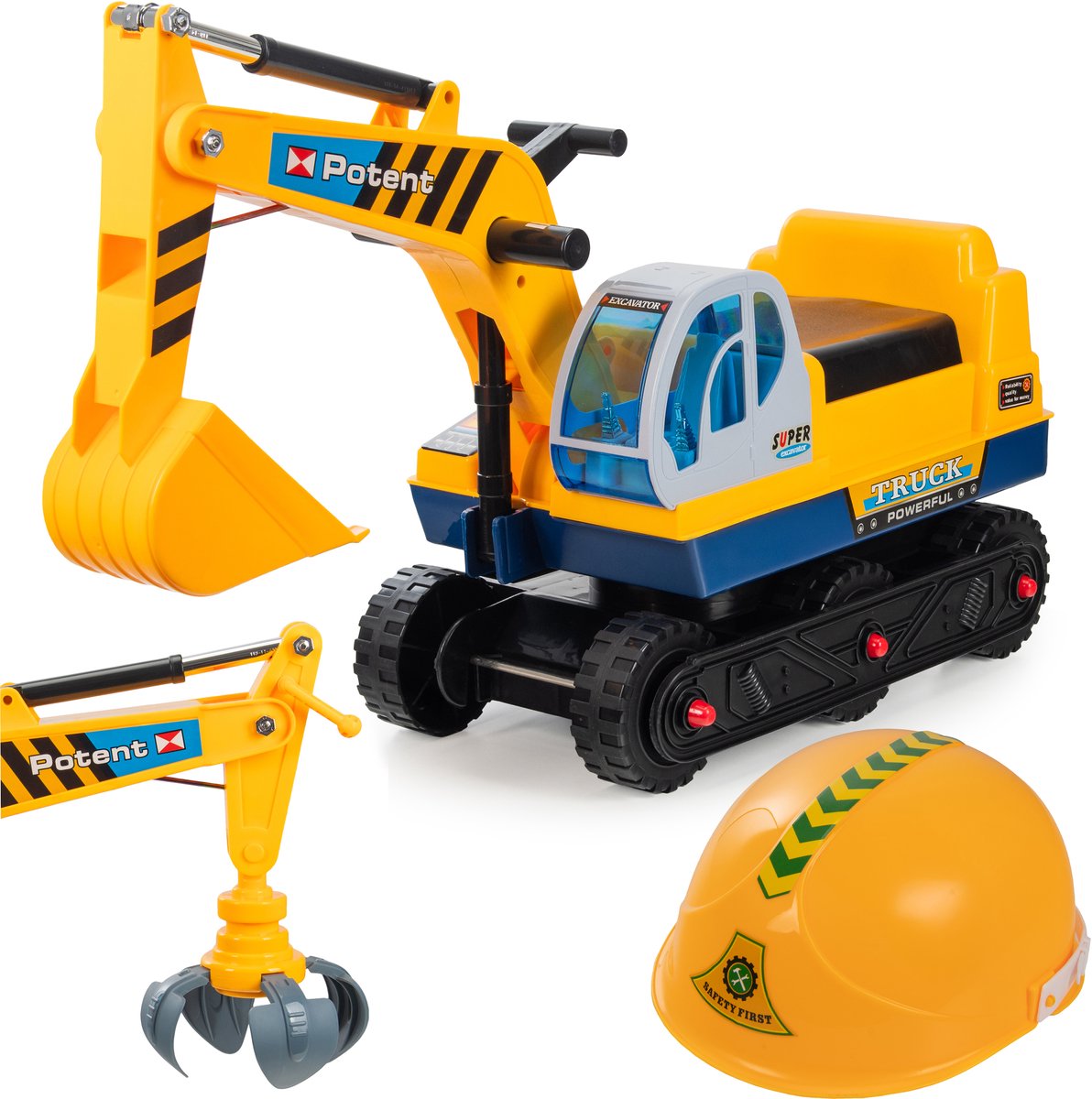 COIL Graafmachine Speelgoed - Rijdend speelgoed voor kinderen – Bouwvoertuig met Verwisselbare Grijper en Helm – Kinder Excavator 3+ Geel Loopauto kopen online