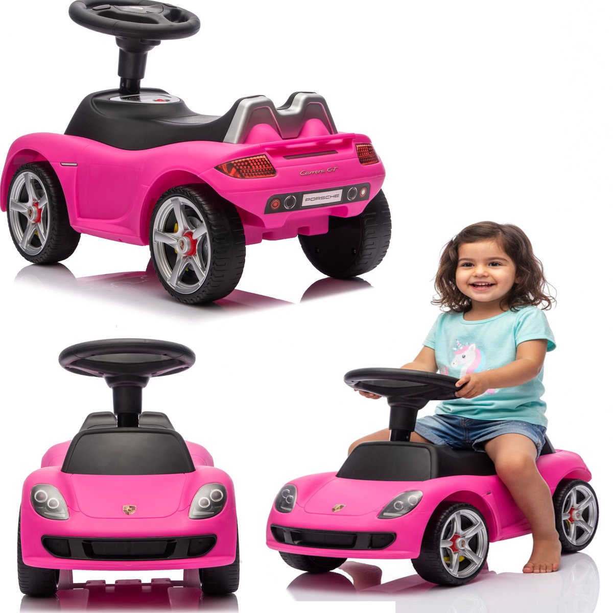COIL Kinder loopauto Porsche Carrera GT – met muziek – loopfiets / ride-on – 18 maanden – 5 jaar – max. 20 kg - Roze Loopauto kopen online
