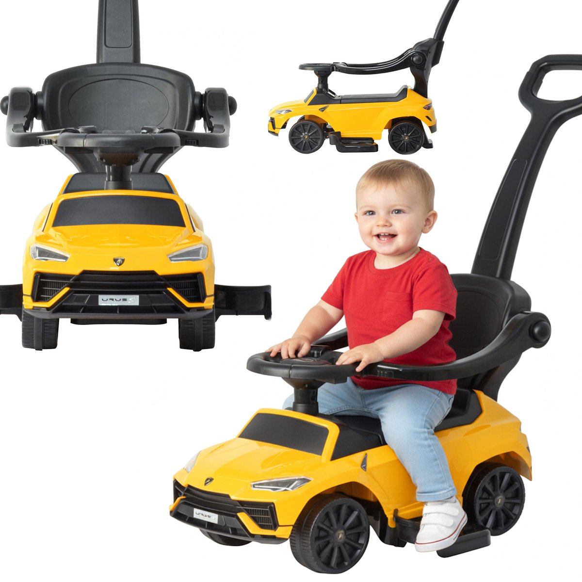 coil loopauto lamborghini urus 3 in 1 kinder loopauto met duwstang baby loopwagen met stuur vanaf 1 jaar geel