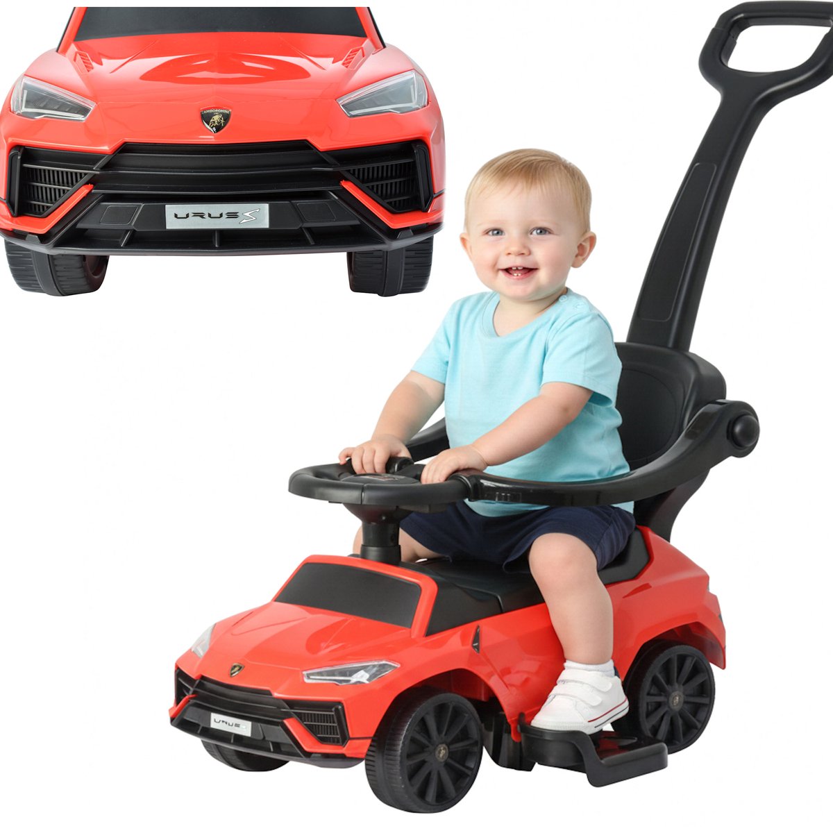 COIL Loopauto Lamborghini URUS – 3-in-1 Kinder Loopauto met Duwstang - Baby Loopwagen met Stuur - vanaf 1 jaar - Rood Loopauto kopen online