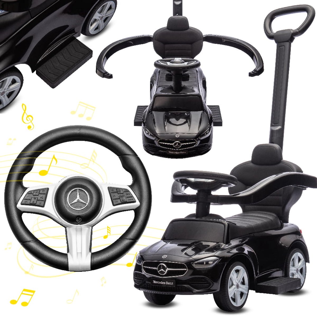 COIL loopauto met duwstang – Mercedes AMG - 3-in-1 ride on auto – kinderauto met stuur - interactief stuurwiel - voetsteunen - zijrails – voor kinderen vanaf 12 maanden - zwart Loopauto kopen online