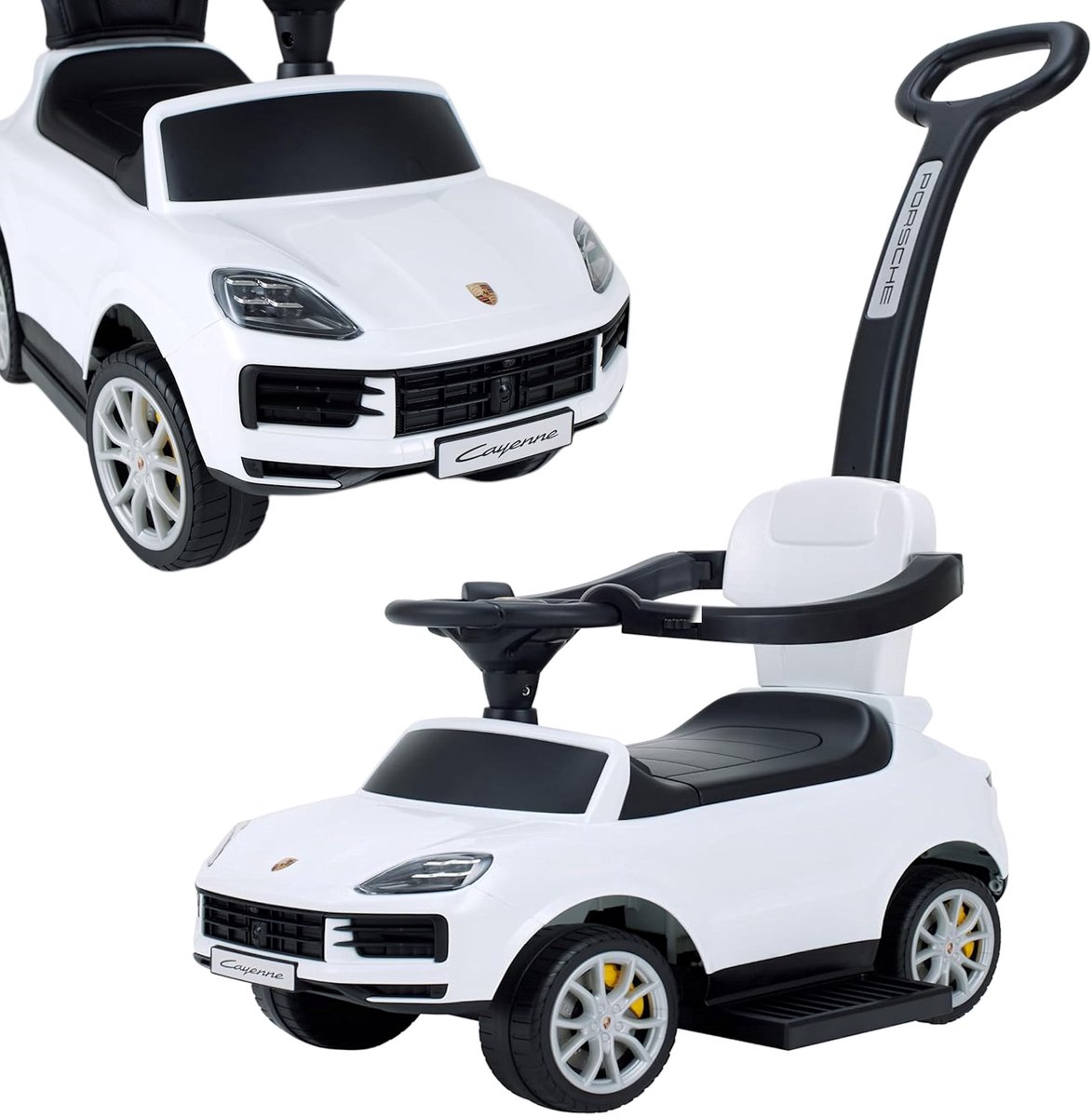 COIL Loopauto Porsche Cayenne – 3-in-1 Kinder Loopauto met Duwstang - Baby Loopwagen met Stuur - vanaf 1 jaar - Wit Loopauto kopen online