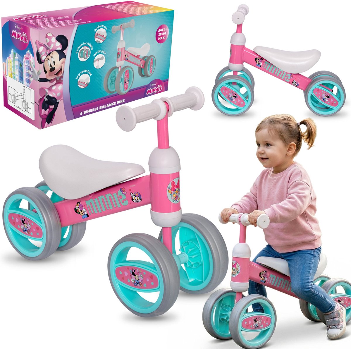 DISNEY Minnie Mouse Meisjesloopfiets met 4 wielen, lichtgewicht, van metaal, eerste fietsje, loopfiets 1+ Loopfiets kopen online