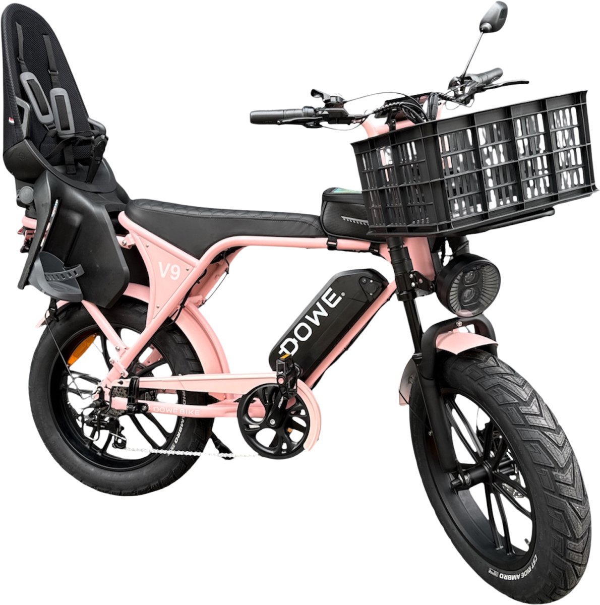dowe elektrische fatbike met kinderzitje krat dowe roze family fatbike 250w 25 km h elektrische fiets met kinderzitje