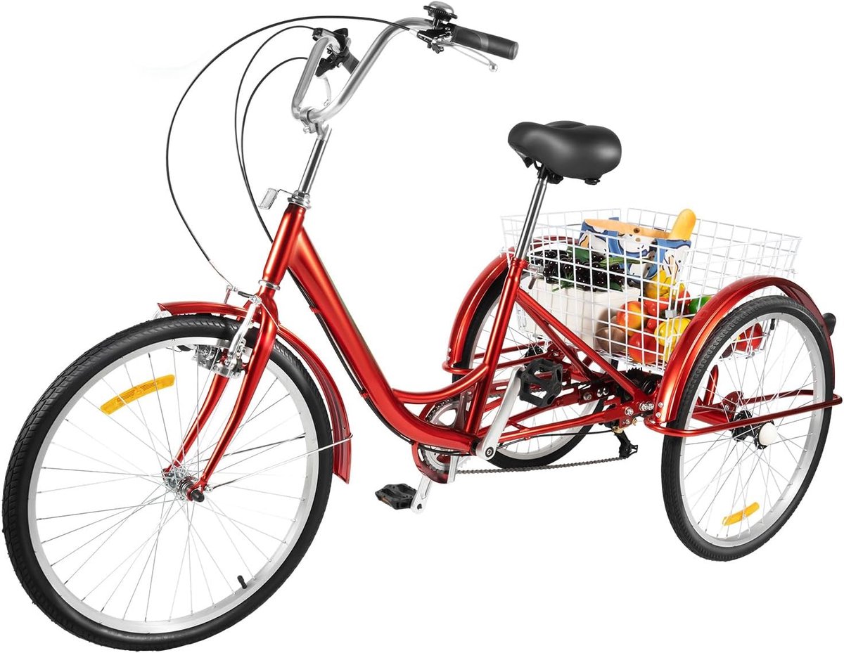 driewieler fiets driewieler voor volwassenen comfortabel fietsen grote mand inclusief 24 inch wielen rood