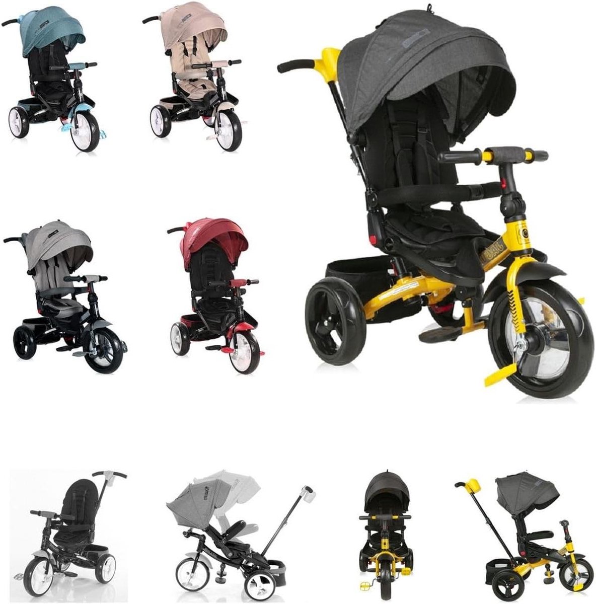 Driewieler met Duwstang - Kinderfiets - Veilig op pad - Zitting draaibaar - 120 x 53 x 103 cm - Zwart Driewieler kopen online