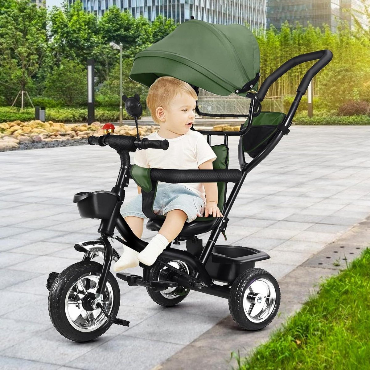 driewieler voor baby s kinderdriewieler loopfiets kinderen leren fietsen 4 in 1 schaalbaar ontwerp 46x75x106 cm groen