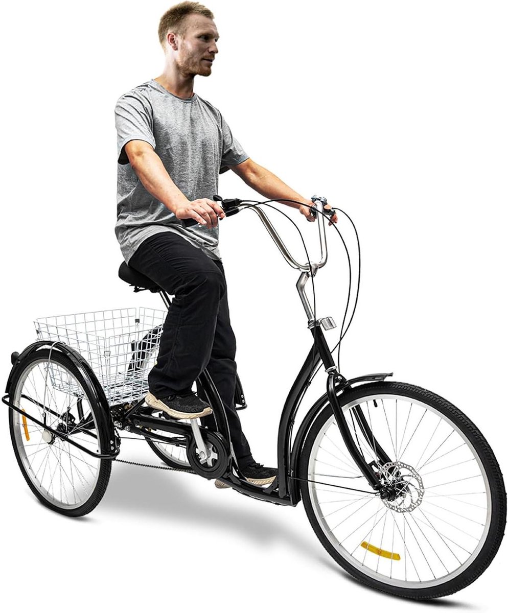 Driewieler voor volwassenen - 3-wiel fiets senioren - Boodschappen vervoeren - 6 versnellingen mand - 26 inch - Zwart Driewieler kopen online