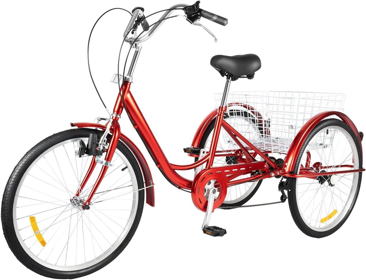 Driewieler voor volwassenen - Fiets met drie wielen - Comfortabel vervoer - Met mand en verlichting - 24 inch - Rood Driewieler kopen online