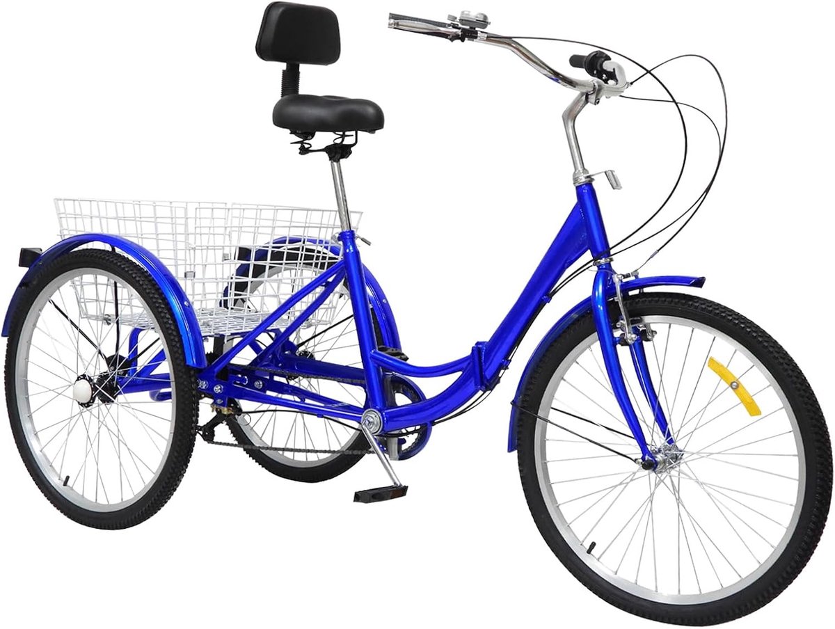 Driewieler voor volwassenen - Seniorenfiets driewieler - Stedelijke mobiliteit - Praktische opbergmand - 24 inch - Blauw Driewieler kopen online