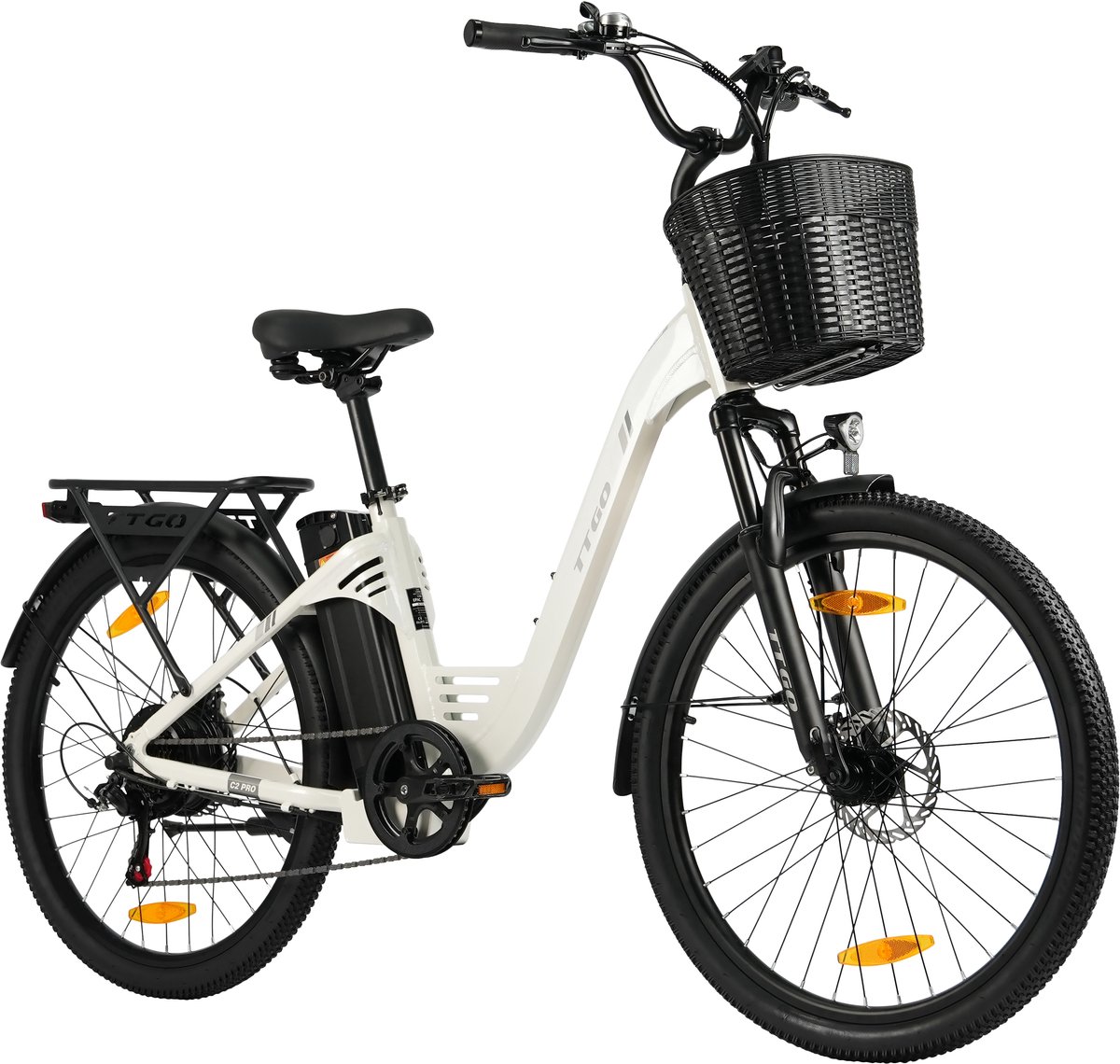 Elektrische Fiets TTGO C2 Pro - 250W Motor - 36V 18Ah Accu - Bereik 80-120km - 26" Banden Elektrische Stadsfiets - Shimano 7-Speed - 25km/u - Wit Fiets (elektrisch) kopen online