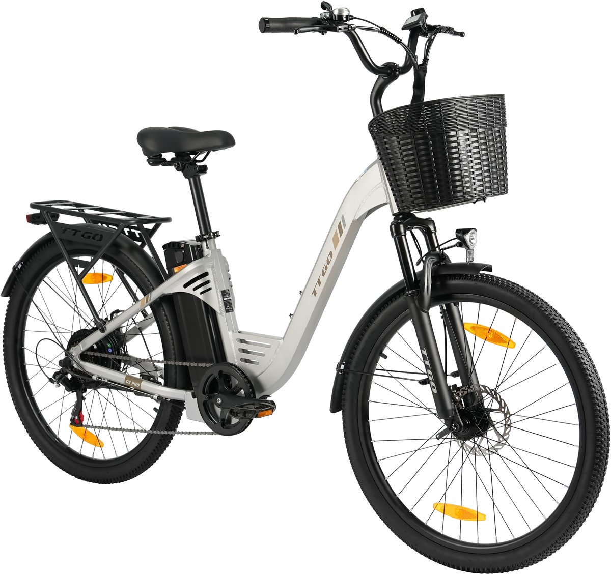 Elektrische Fiets TTGO C2 Pro - 250W Motor - 36V 18Ah Accu - Bereik 80-120km - 26" Banden Elektrische Stadsfiets - Shimano 7-Speed - 25km/u - Zilver Fiets (elektrisch) kopen online
