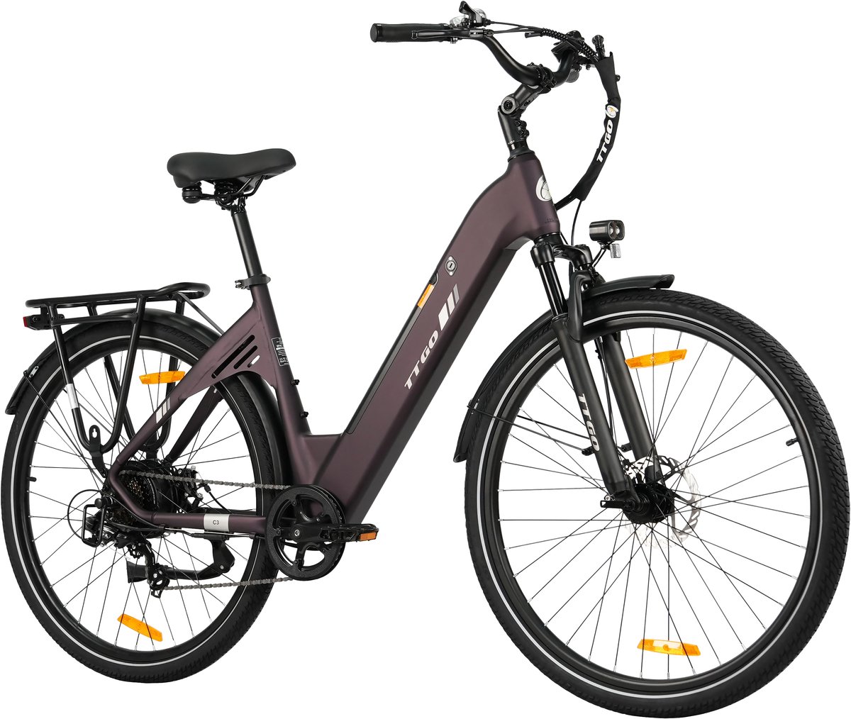 elektrische stadsfiets ttgo c3 se 250w motor 36v 18ah accu 28 inch bereik tot 120km shimano 7 snelheden max 25km u paars