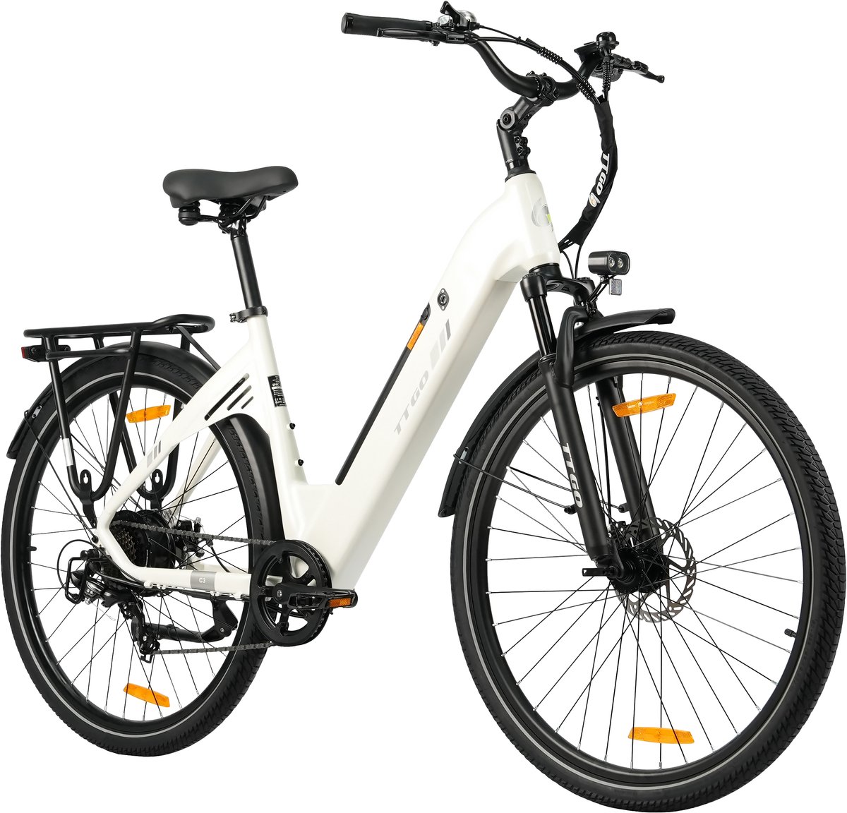Elektrische Stadsfiets TTGO C3 SE - 250W Motor - 36V 18Ah Accu - 28 Inch - Bereik tot 120km - Shimano 7-Snelheden - Max 25km/u - Wit Fiets (elektrisch) kopen online