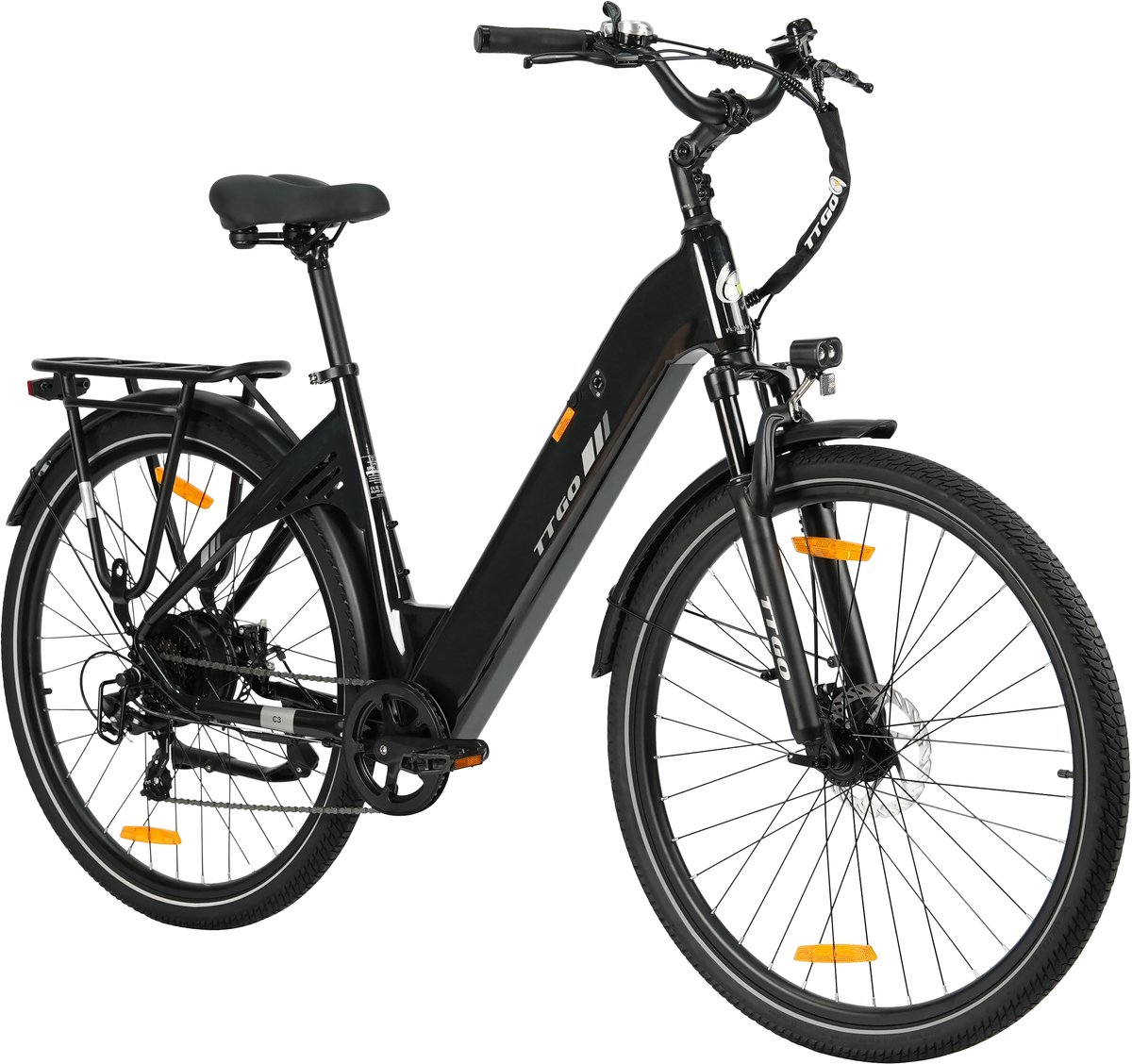 Elektrische Stadsfiets TTGO C3 SE - 250W Motor - 36V 18Ah Accu - 28 Inch - Bereik tot 120km - Shimano 7-Snelheden - Max 25km/u - Zwart Fiets (elektrisch) kopen online