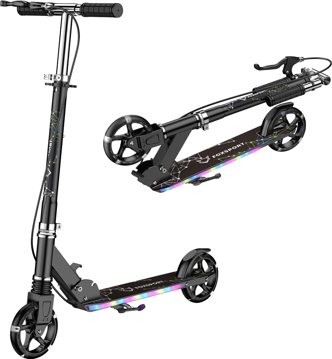 FOXSPORT Kinderstepjes - Kinderscooter - Kinderstep - Draagkracht tot 100 kg - Kick Step - Lagers ABEC-7 - Vier instelbare hoogte-opties - LED-verlichting in wielen & voetplateau - Handrem en voetrem - Zwart Step kopen online