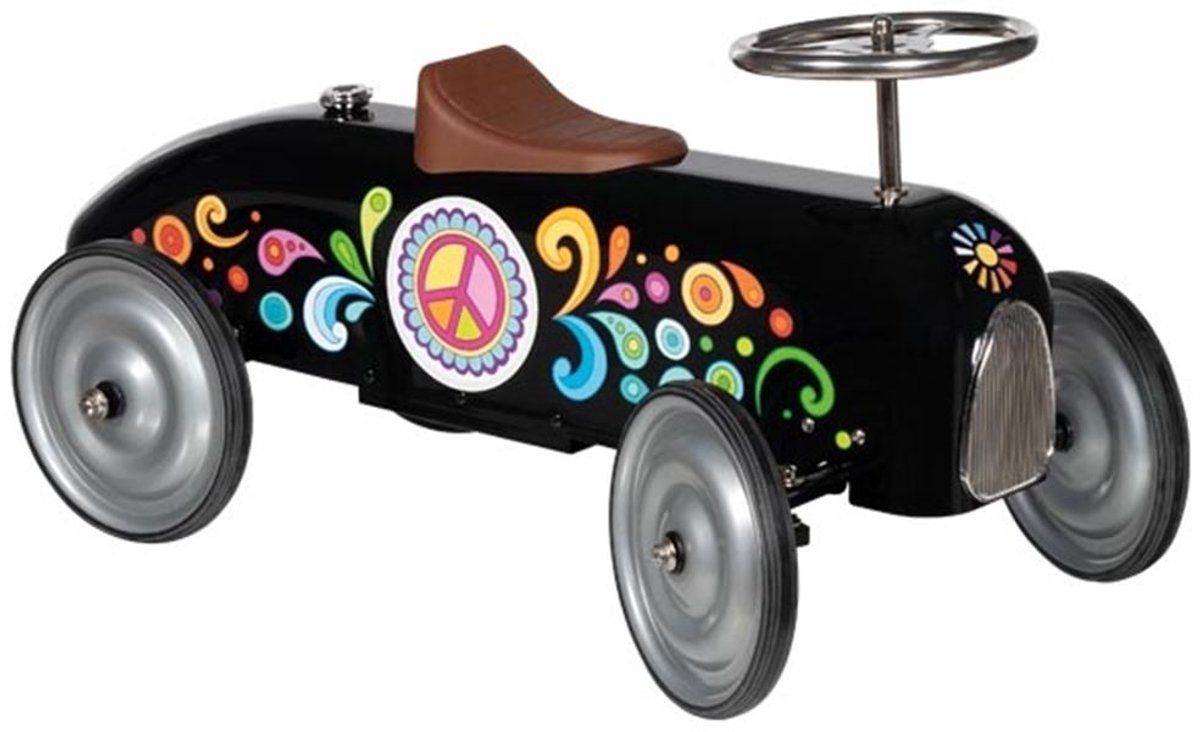 goki loopauto zwart metalen ride on voertuig met rubberen banden