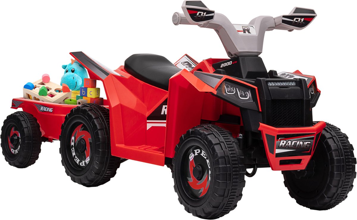 HOMCOM Elektrische kinderauto Kunststof, Metaal 106L x 41,5B x 48,5H cm Rood+Grijs+Zwart Accuvoertuig kopen online