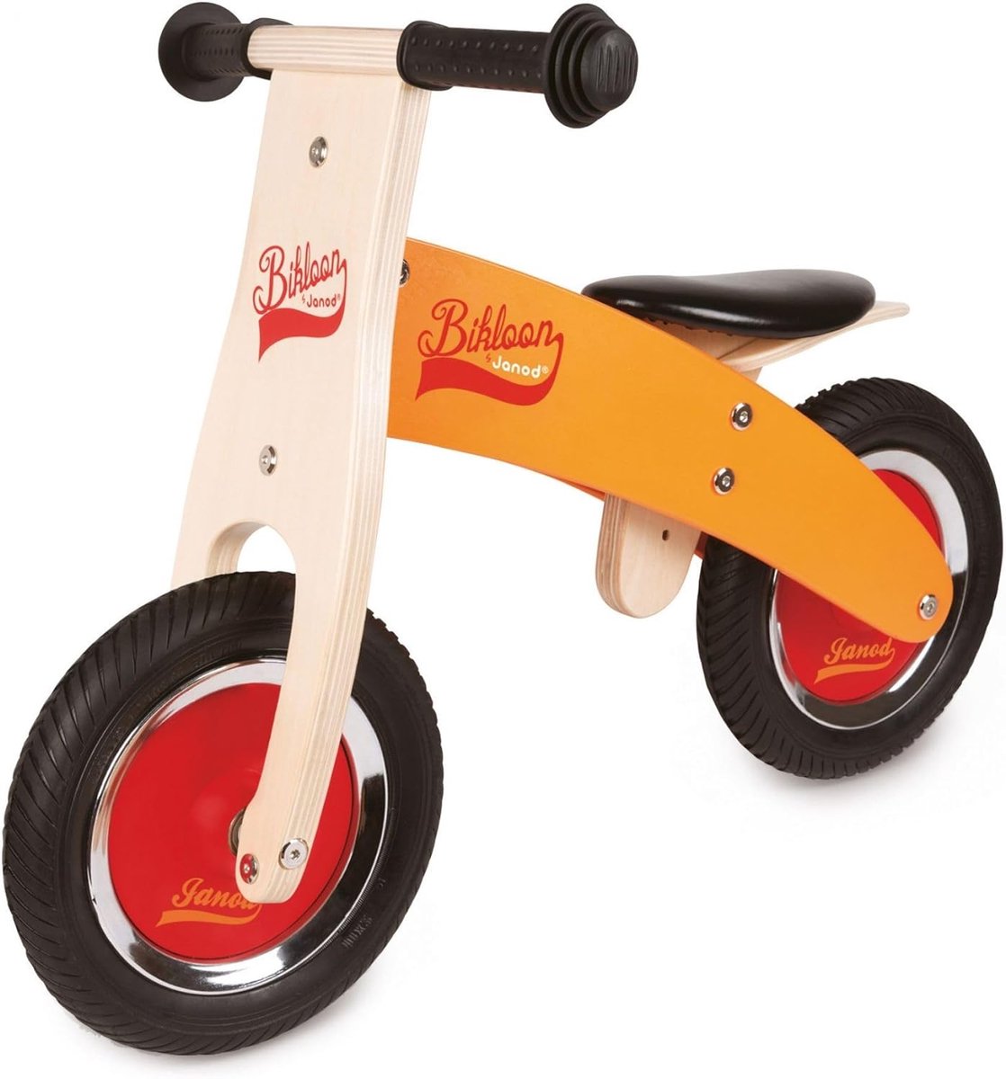 janod my first wooden little bikloon balance bike learning balance and autonomy orange and red from 2 years old j03263