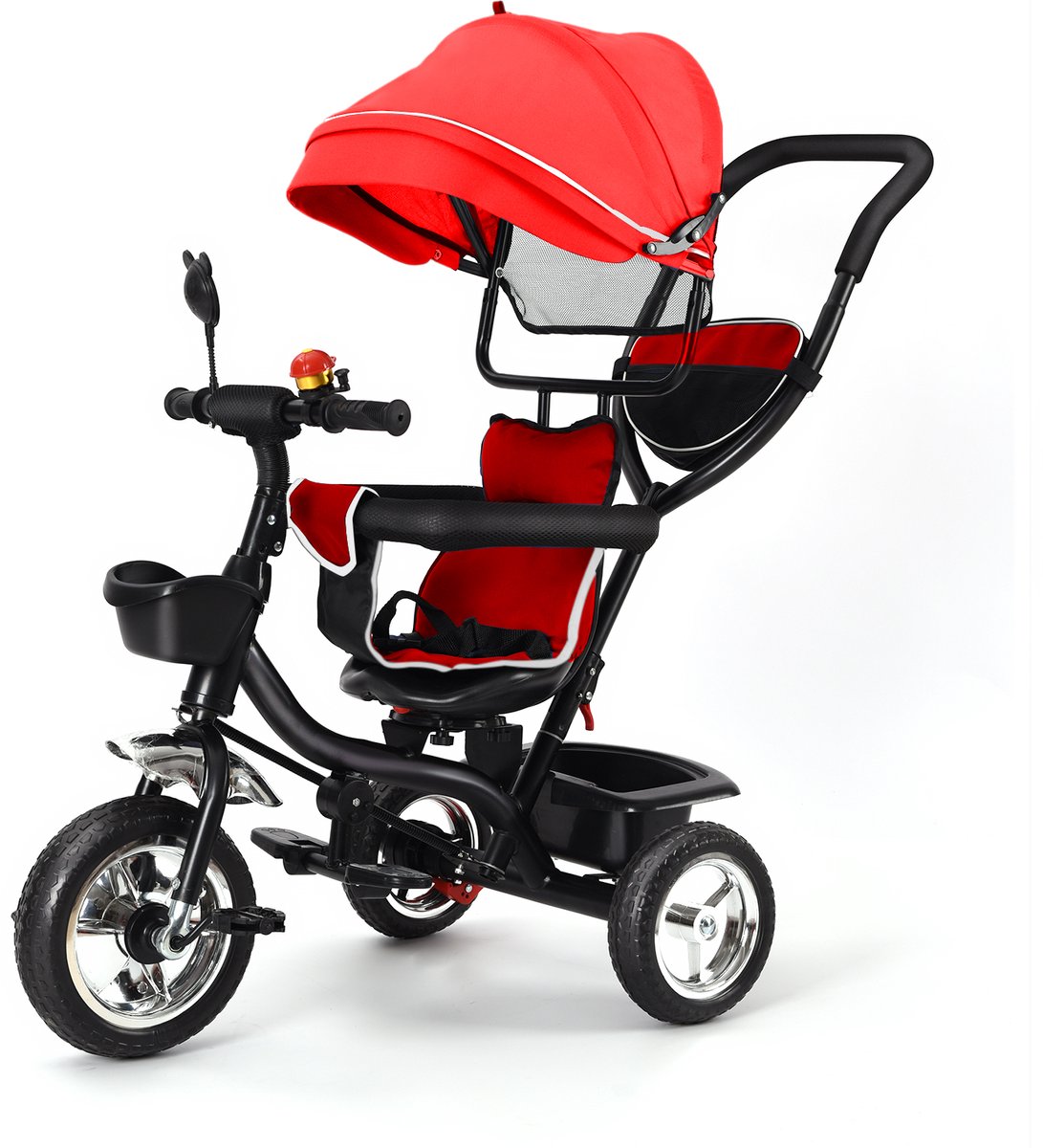 jently driewieler driewieler met duwstang kinderwagen draaibare zitting inklapbare luifel rood