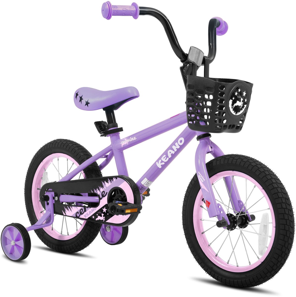keano cervine stoere kinderfiets 14 inch voor jongens meisjes 2 4 jaar bmx stijl met zijwieltjes mandje paars geschikt voor buitenactiviteiten in de lente