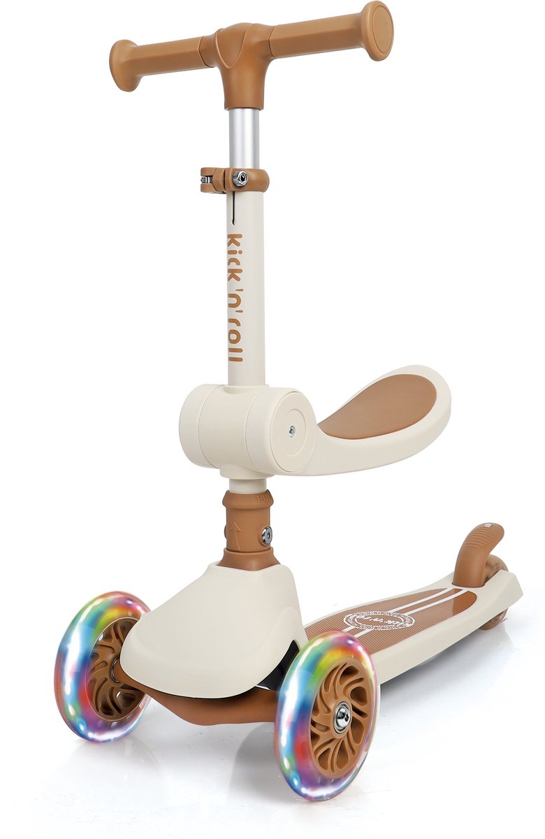 Kick’n’Roll K4 2-in-1 Kinderstep – 3 Wiel Step met LED Wielen – Verstelbaar Stuur – Opvouwbare Kinderstep vanaf 3 Jaar – Antislip Deck – Max 50 kg – Beige/Bruin Step kopen online