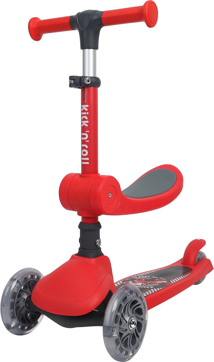 Kick’n’Roll K4 2-in-1 Kinderstep – 3 Wiel Step met LED Wielen – Verstelbaar Stuur – Opvouwbare Kinderstep vanaf 3 Jaar – Antislip Deck – Max 50 kg – Rood Step kopen online