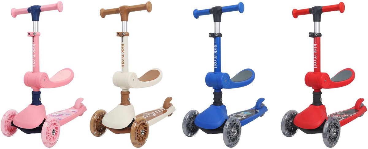 Kick’n’Roll K4 2-in-1 Kinderstep – 3 Wiel Step met LED Wielen – Verstelbaar Stuur – Opvouwbare Kinderstep vanaf 3 Jaar – Antislip Deck – Max 50 kg – Roze Step kopen online