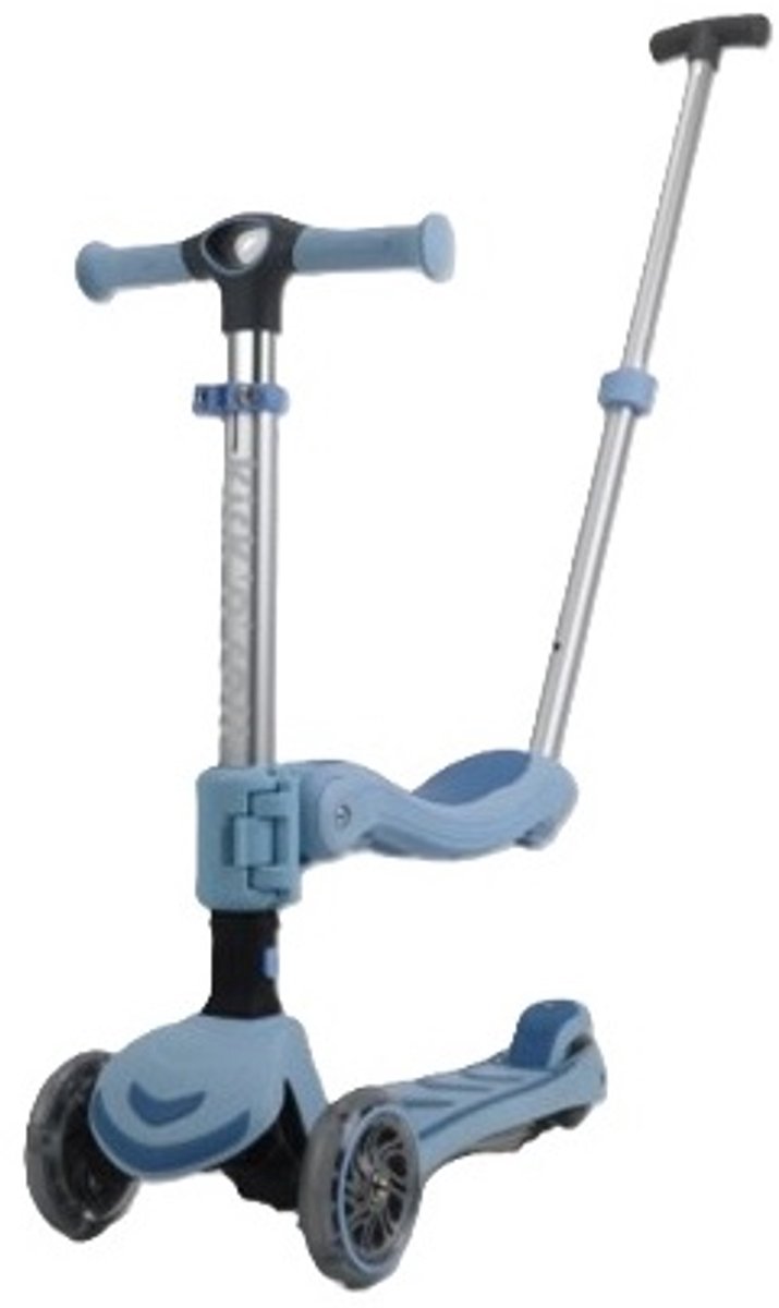kick n roll s6 eco blauw 3in1 kinderstep afneembaar zitje duwstang