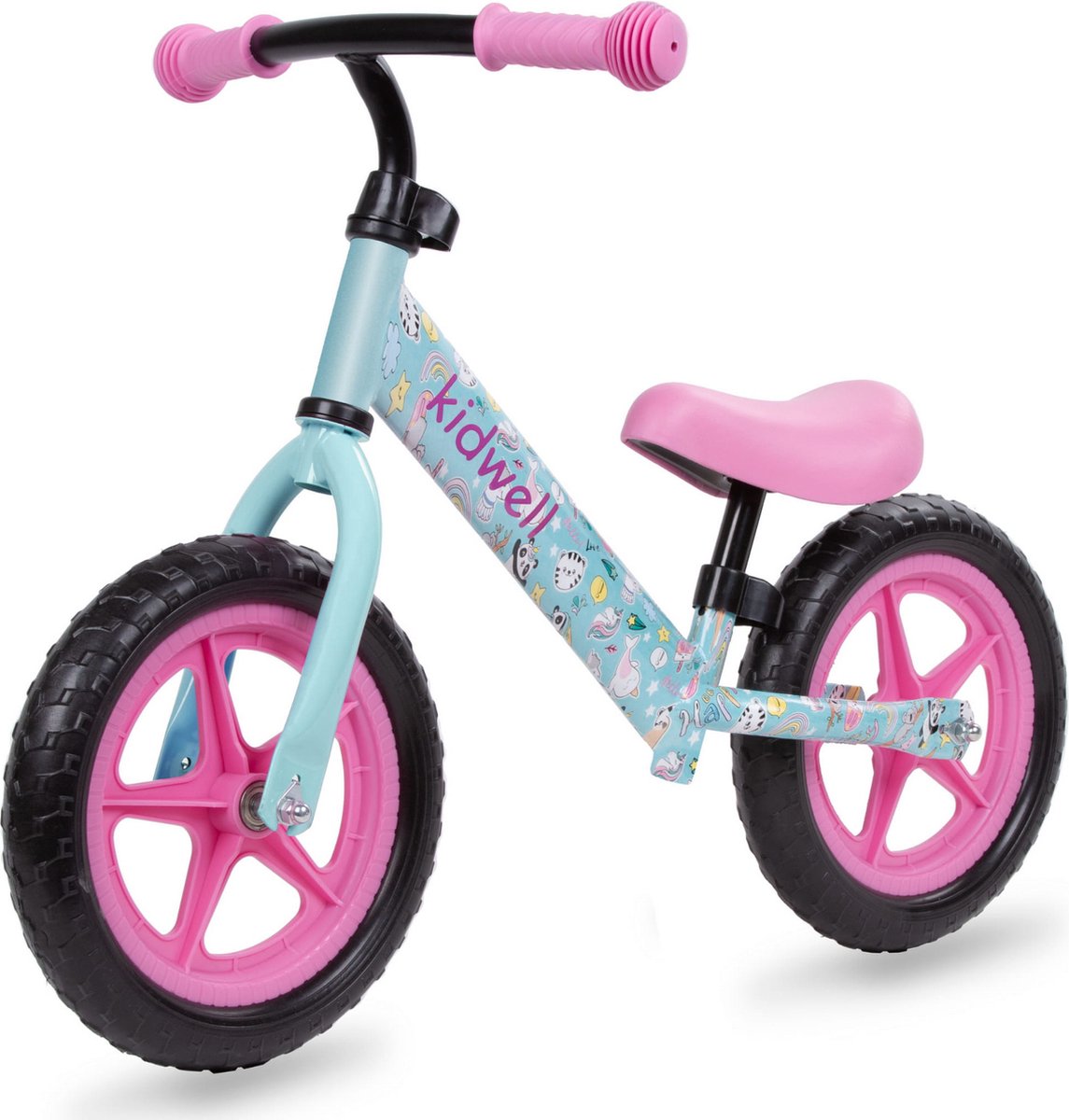 Kidwell Rebel Loopfiets Funny land Turquoise/Roze Loopfiets kopen online