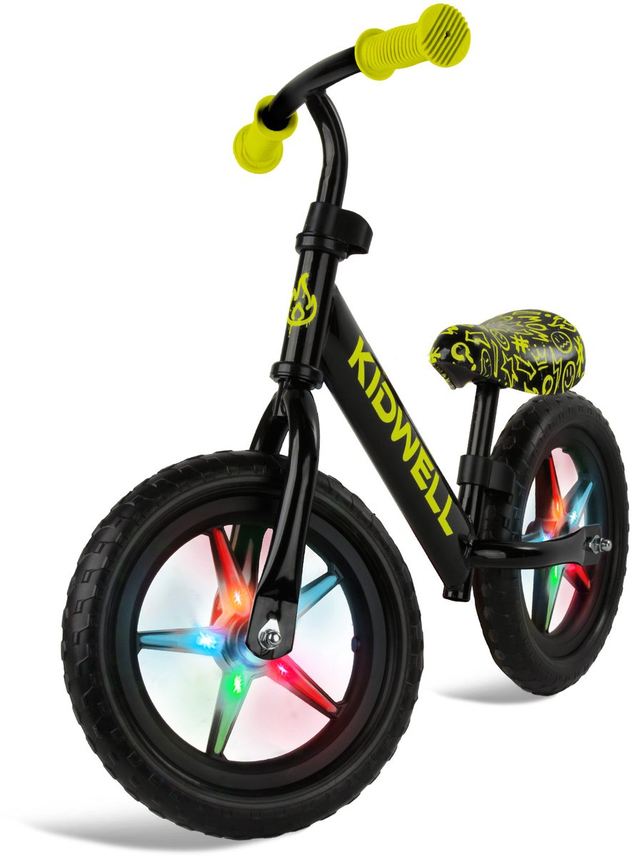 kidwell rebel loopfiets unisex black 12 inch led