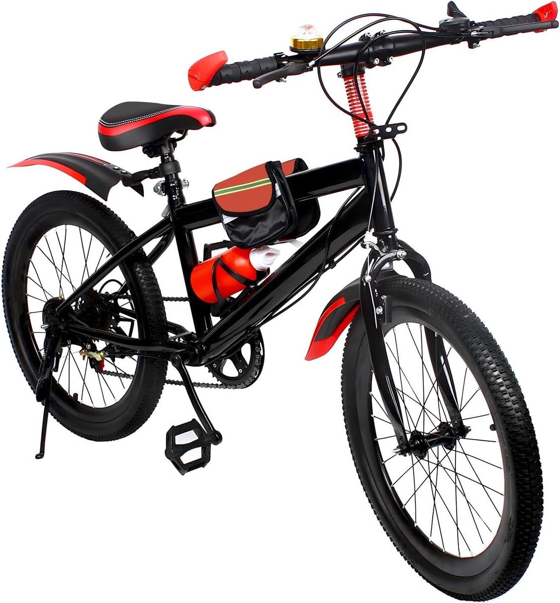 Kinder Mountainbike - Jongensfiets Meisjesfiets - Buiten Fietsen - 7 Versnellingen Kompasbel - 20 Inch 130-150cm - Rood Groen Kinderfiets kopen online