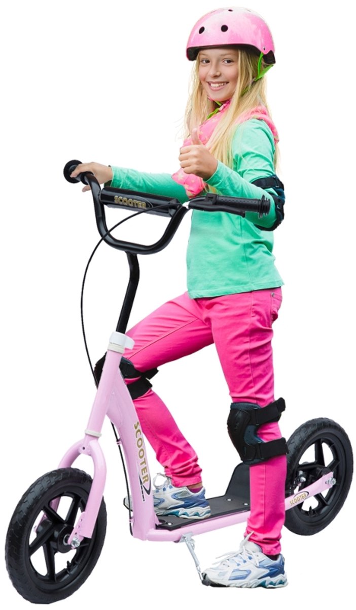 kinder tretroller 12 inch eva wielen handrem voetsteun verstelbaar stuur voor kinderen van 5 12 jaar roze