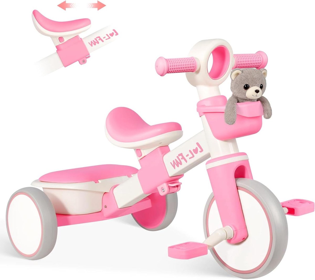 Kinderdriewieler - Loopfiets - Buiten Spelen - Met Opbergmand - 73 x 44 x 50 cm - Roze Driewieler kopen online