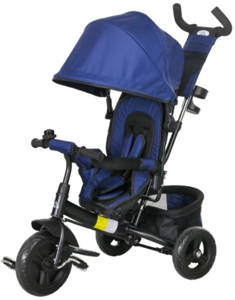 kinderfiets 102x49x102cm 6in1 kinder driewieler blauw polyester verwijderbaar zonnescherm kussen 5punt veiligheidsgordel mand bekerhouder geschikt voor kinderen van 1 tot 5 jaar