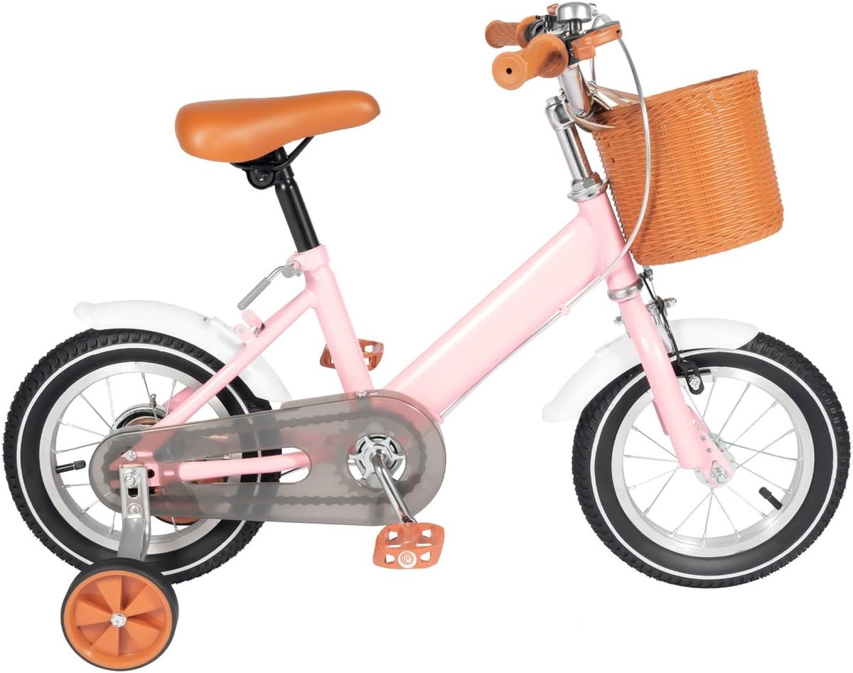 Kinderfiets 12 inch - Loopfiets driewieler - Eerste fietservaring - Inclusief mand en steunwielen - Verstelbaar 60-70cm - Roze Kinderfiets kopen online
