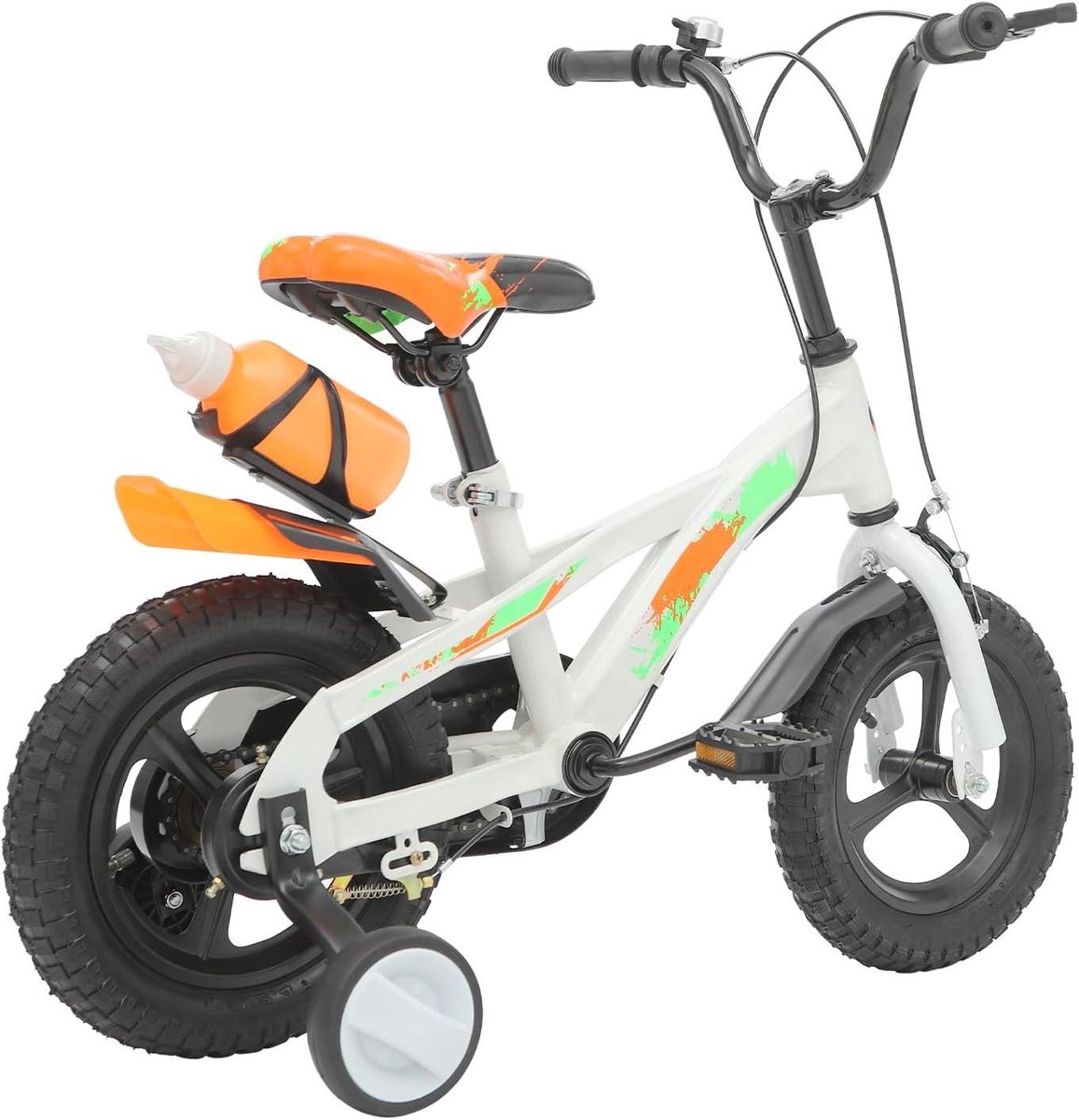 Kinderfiets 12 inch - Loopfiets met trappers - Leren fietsen - Inclusief drinkfles - 80-105 cm lengte - Wit met kleuraccenten Kinderfiets kopen online