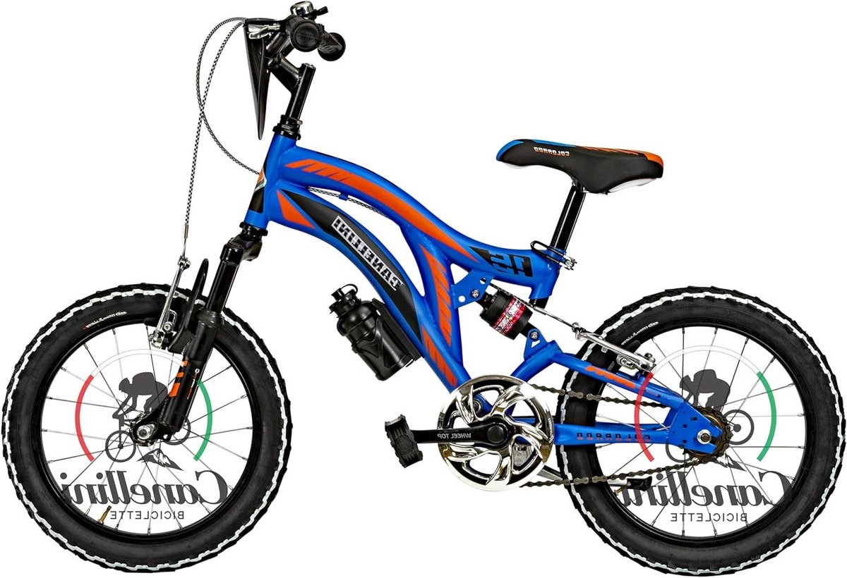 Kinderfiets Full Suspension - Kinderfiets 16 Inch - Leren Fietsen - Dubbele Verende Vork - 16 Inch Wielen - Blauw Oranje Kinderfiets kopen online